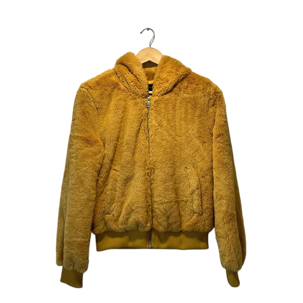 Mustard yellow hoodie, faux fur velour hooded Sherpa jacket NWOT